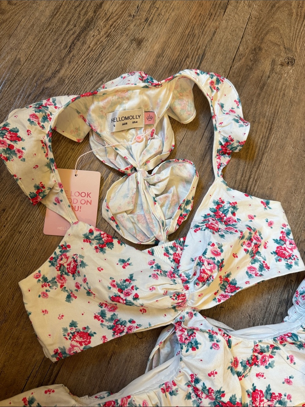 Hello Molly Cream Floral Tie-Front Crop Top & Skirt Set - Picture 3 of 7